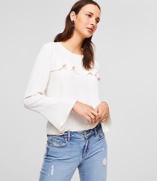 Loft Ruffle Mixed Media Blouse