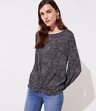 Loft Dotted Mixed Media Twist Hem Top