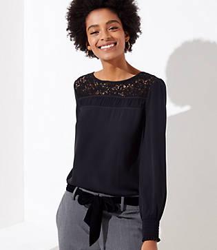 Loft Smocked Lace Yoke Blouse