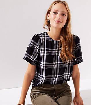 Loft Plaid Button Back Top