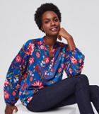 Loft Wildflower Satin Split Neck Blouse
