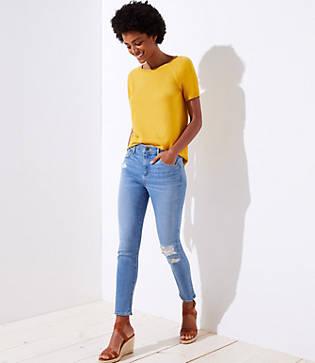 Loft Modern Destructed Skinny Jeans In Light Wash