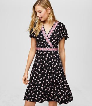 Loft Border Floral Wrap Dress