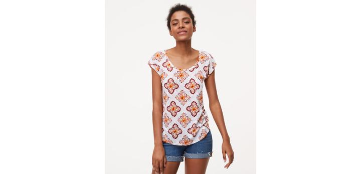 Loft Floral Medallion Linen Shirttail Tee