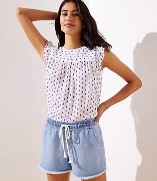 Loft Frayed Cotton Linen Drawstring Shorts