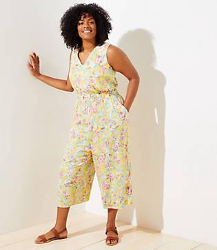 Loft Plus Floral Double V Wide Leg Jumpsuit