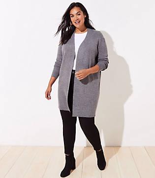 Loft Plus Marled Ribbed Open Cardigan