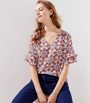 Loft Kaleidoscope Tiered Bell Cuff Top