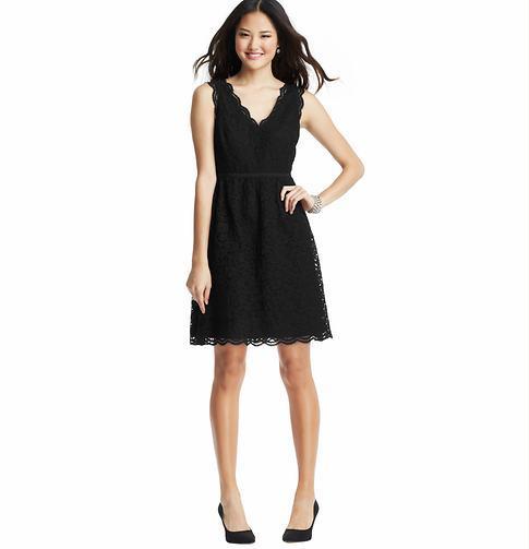 LOFT Scalloped Sleeveless Lace Dress, Black