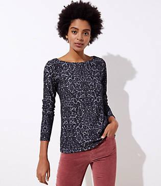 Loft Lacy Button Cuff Long Sleeve Tee