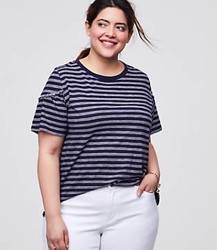 Loft Plus Striped Ruffle Sleeve Tee