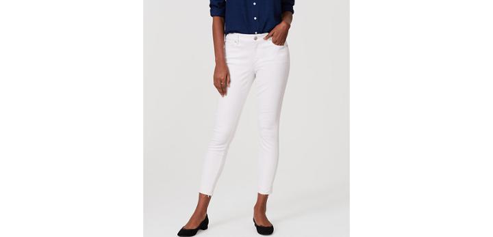 Loft Curvy Frayed Skinny Ankle Jeans In White