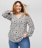 Loft Plus Floral Tile Split Neck Blouse