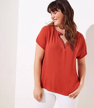 Loft Plus Split Neck Shirred Flutter Tee