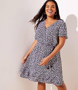 Loft Plus Loft Beach Floral Wrap Ruffle Dress