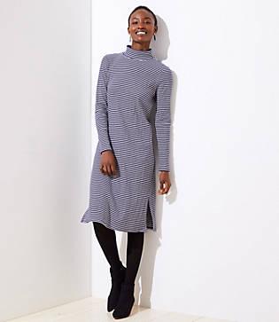 Loft Striped Flare Sleeve Turtleneck Dress
