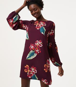 Loft Autumn Luau Ruffle Blouson Dress