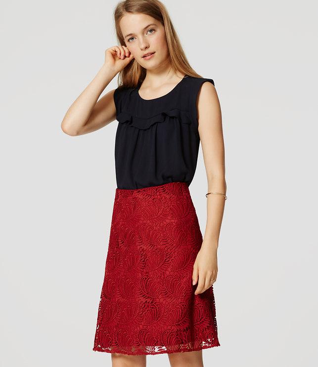 Loft Paisley Lace Flare Skirt