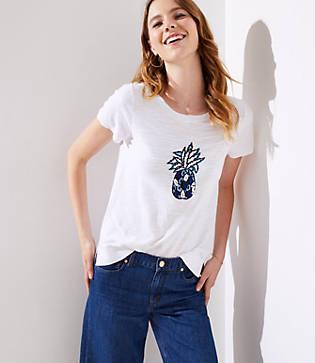 Loft Sequin Pineapple Sweater Tee