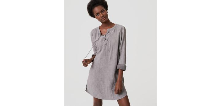 Loft Beach Striped Lace Up Shirtdress