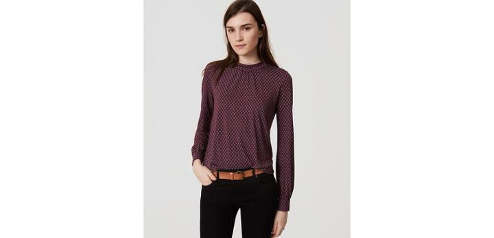 Loft Ls Knit Mock Neck Top - Diamond Dream