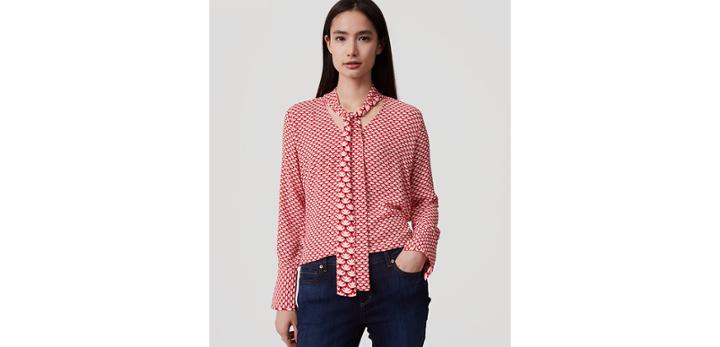 Loft Mixed Floral Tie Neck Blouse