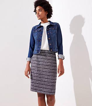 Loft Striped Tweed Pencil Skirt
