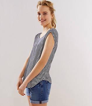 Loft Striped Gathered Sleeve Tee