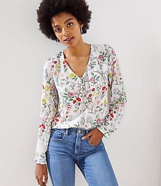 Loft Floral V-neck Henley Blouse