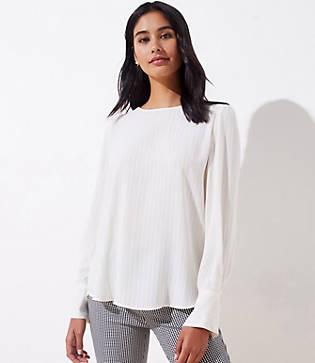 Loft Striped Pleated Cuff Blouse