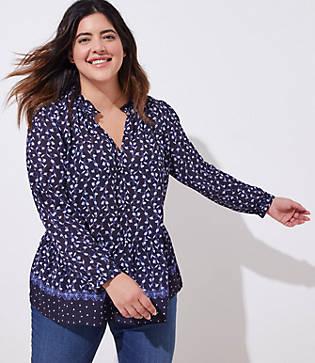 Loft Plus Floral Embroidered Mock Neck Top