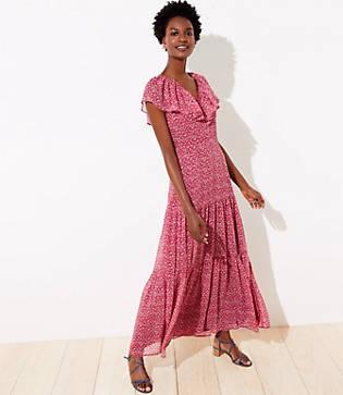 Loft Floral Flounce Tie Back Maxi Dress