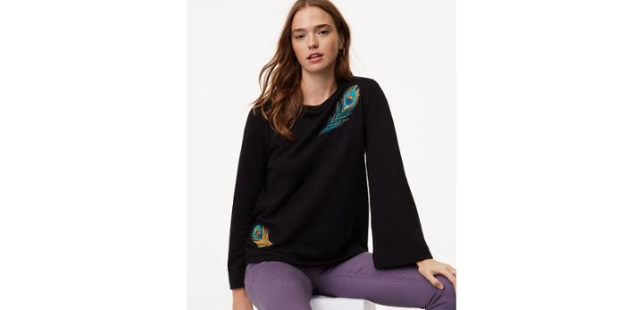 Loft Peacock Feather Bell Sleeve Sweatshirt