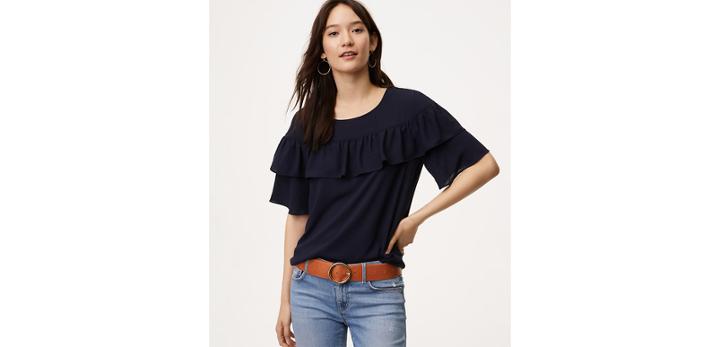 Loft Mixed Media Ruffle Top
