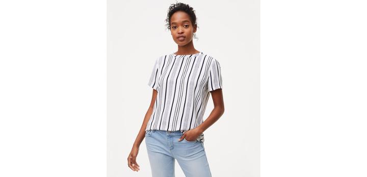 Loft Pleat Back Tee - Cliffside Stripe