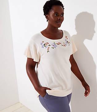 Loft Plus Floral Embroidered Flared Sleeve Sweater