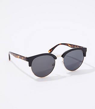 Loft Tortoiseshell Print Trim Round Sunglasses