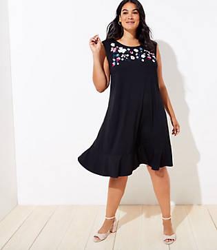 Loft Plus Floral Embroidered Flounce Swing Dress