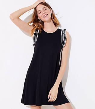 Loft Striped Ruffle Swing Dress