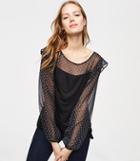 Loft Sheer Ruffle Dot Mixed Media Top