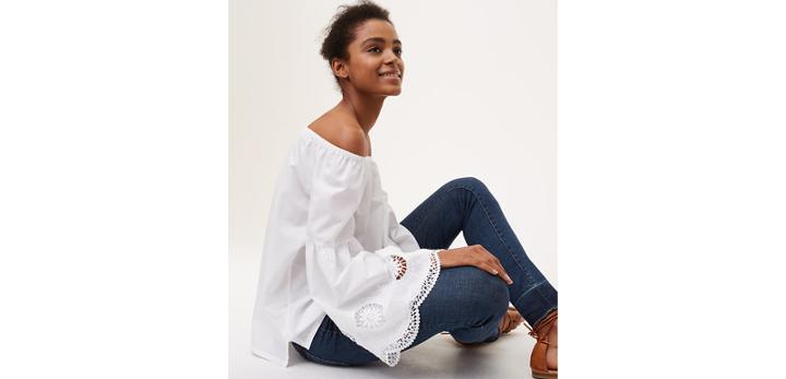 Loft Embroidered Bell Sleeve Off The Shoulder Blouse