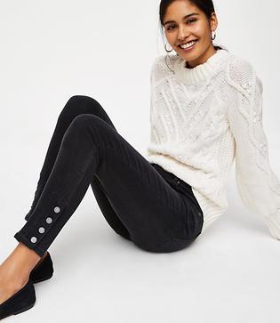 Loft Modern Button Cuff Skinny Jeans In Black