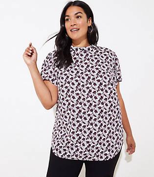 Loft Plus Plaid Mock Neck Flutter Top
