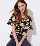 Loft Golden Floral Covered Button Sleeve Top