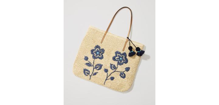 Loft Floral Embroidered Straw Tote