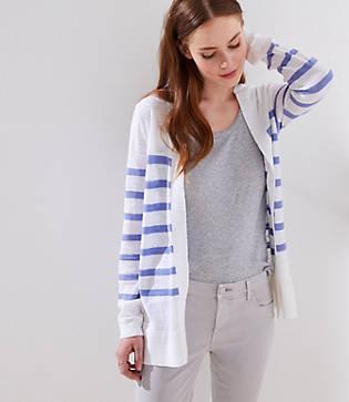 Loft Striped Drop Shoulder Open Cardigan