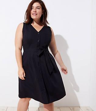 Loft Plus Button Down Pocket Flare Dress