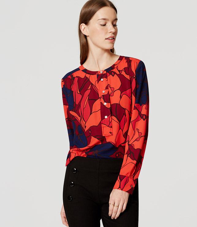 Loft Silky Floral Modern Henley Blouse