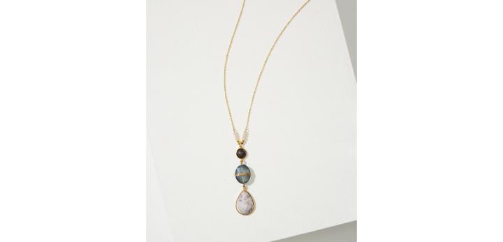 Loft Stacked Marbleized Stone Pendant Necklace