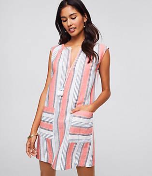 Loft Beach Striped Split Neck Dress